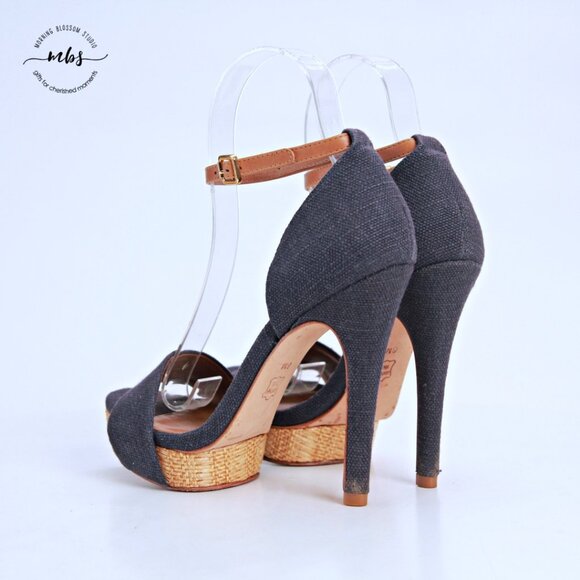 Tory Burch Amina Ankle Strap Platform Heeled Sandals Navy Tab Women 6 - Picture 5 of 13